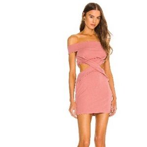 Michael Costello Blush Off-Shoulder Mini Dress